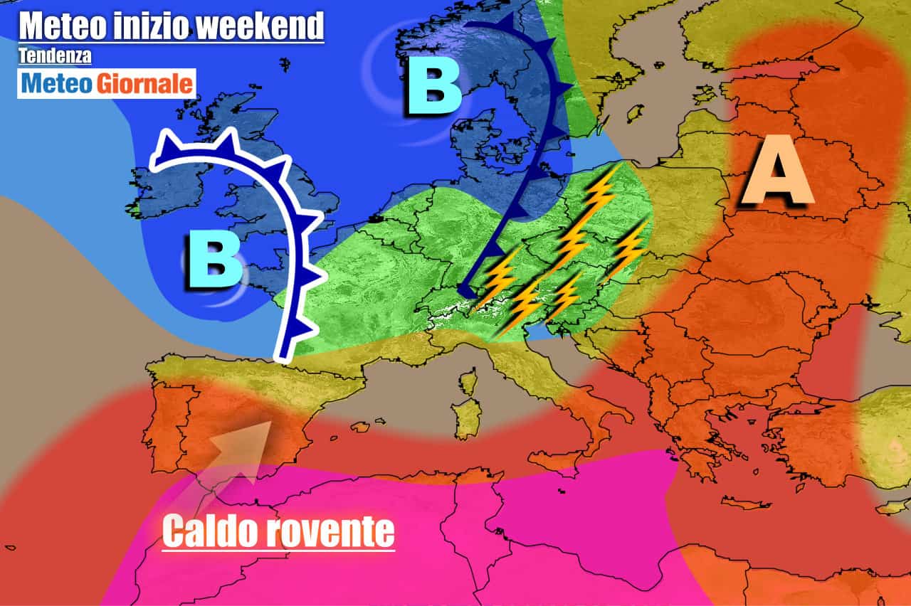 METEO ITALIA 7 Giorni. Forti TEMPORALI e NUBIFRAGI al Nord, CALDO ATROCE al Sud, oggi anche oltre 42°C