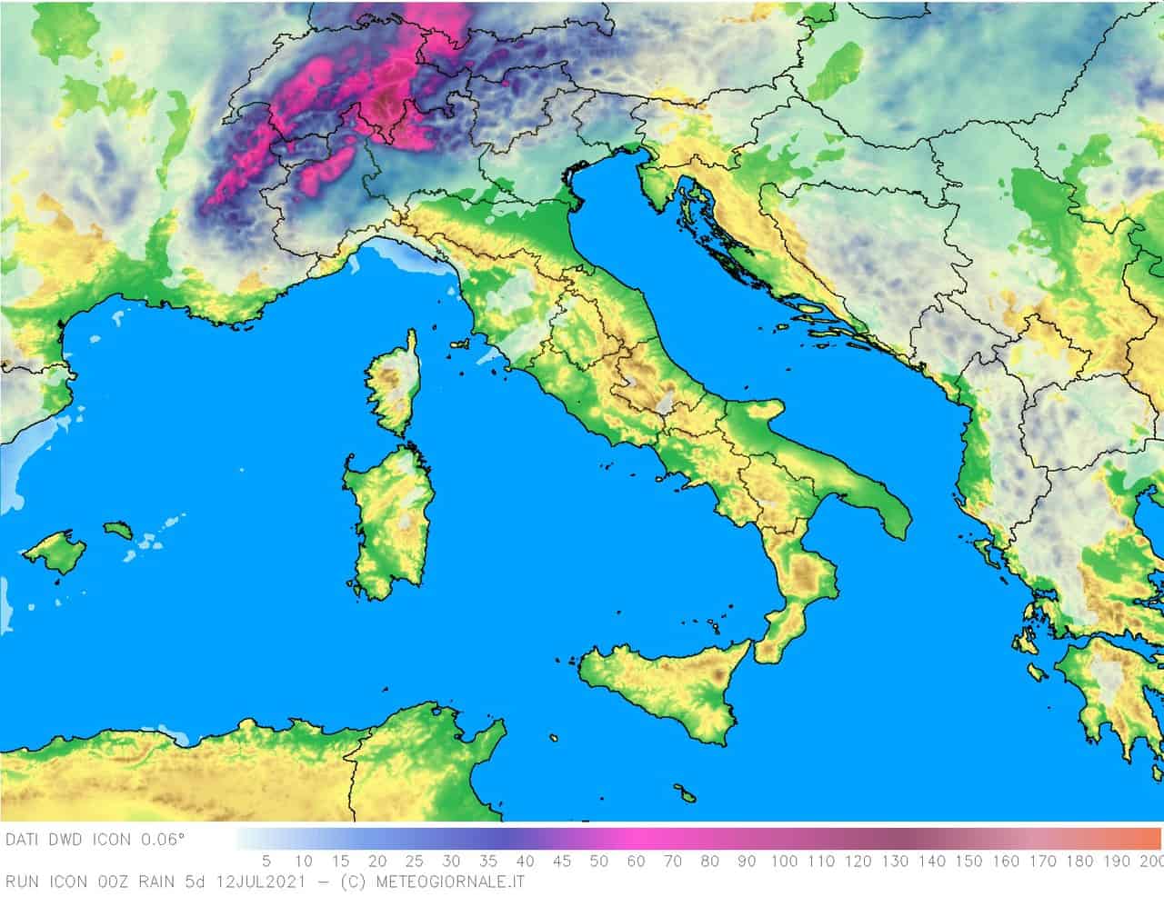 Mappa di previsione piogge