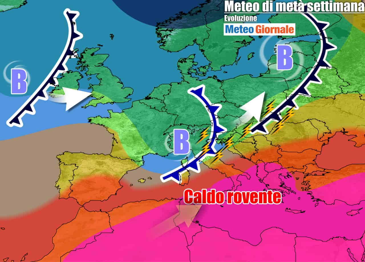 METEO 7 Giorni. ESTATE STOPPATA al Nord con temporali. Sud si INFIAMMA