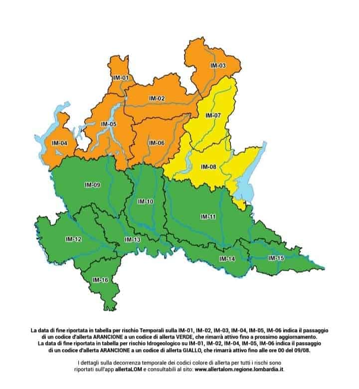 Allerta meteo Lombardia elevata ad arancione. Il comunicato Protezione Civile