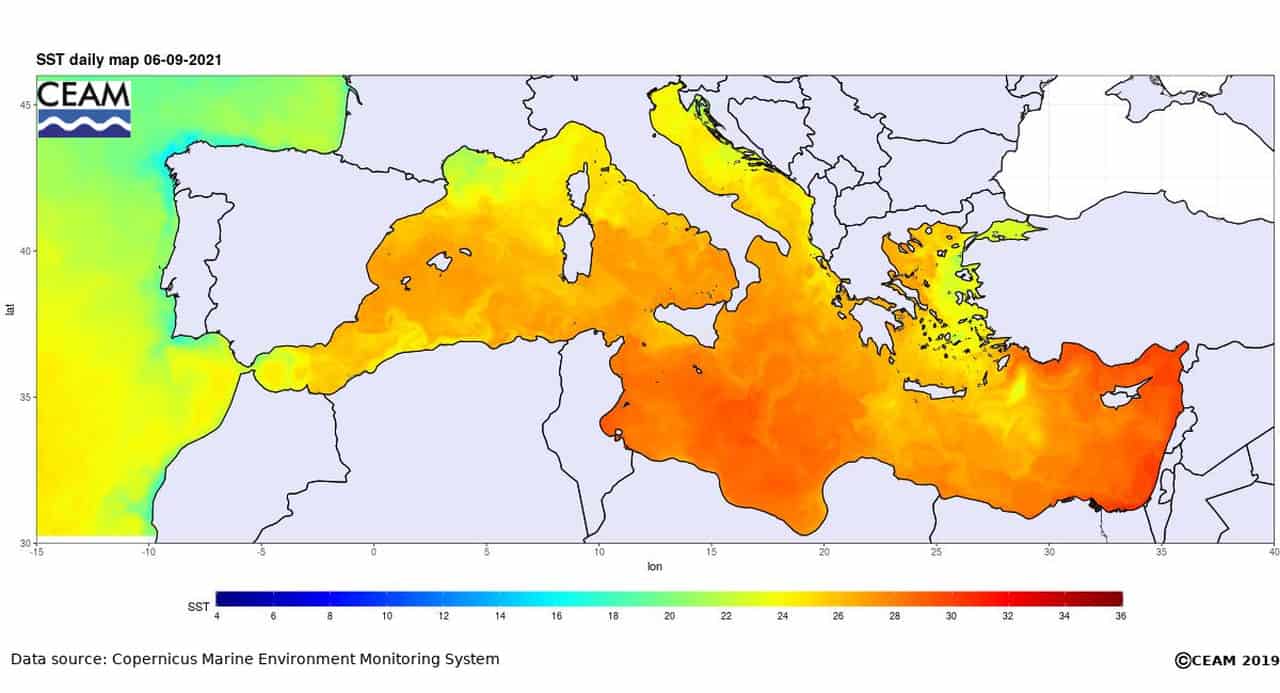 Il mar Mediterraneo mantiene ancora un eccesso di calore