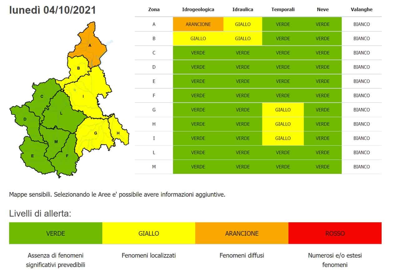 Allerta meteo in Piemonte