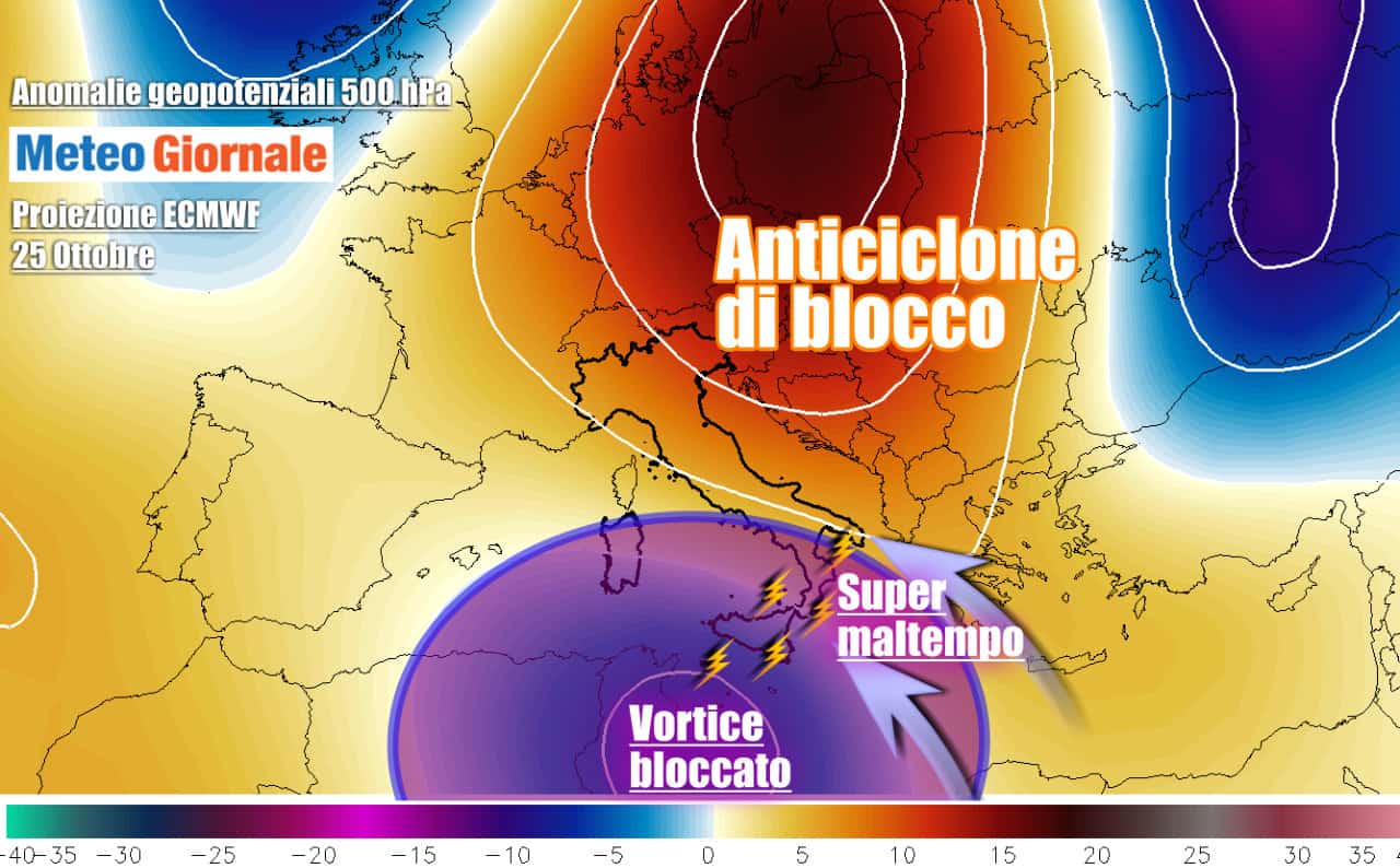Meteo di BLOCCO con MALTEMPO e rischio PIOGGE estreme