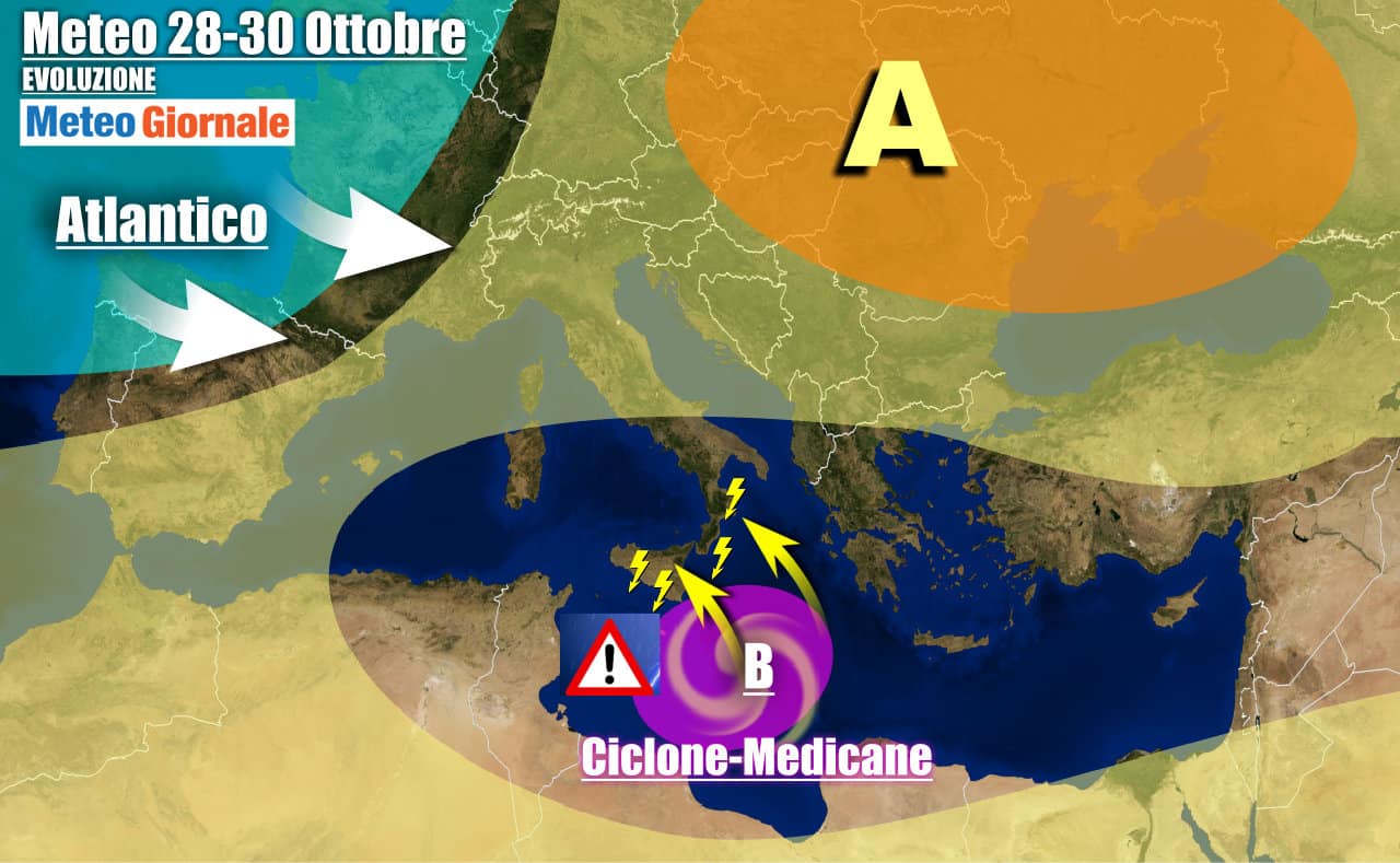 METEO con pericolo URAGANO MEDITERRANEO, nuovo VIOLENTO MALTEMPO