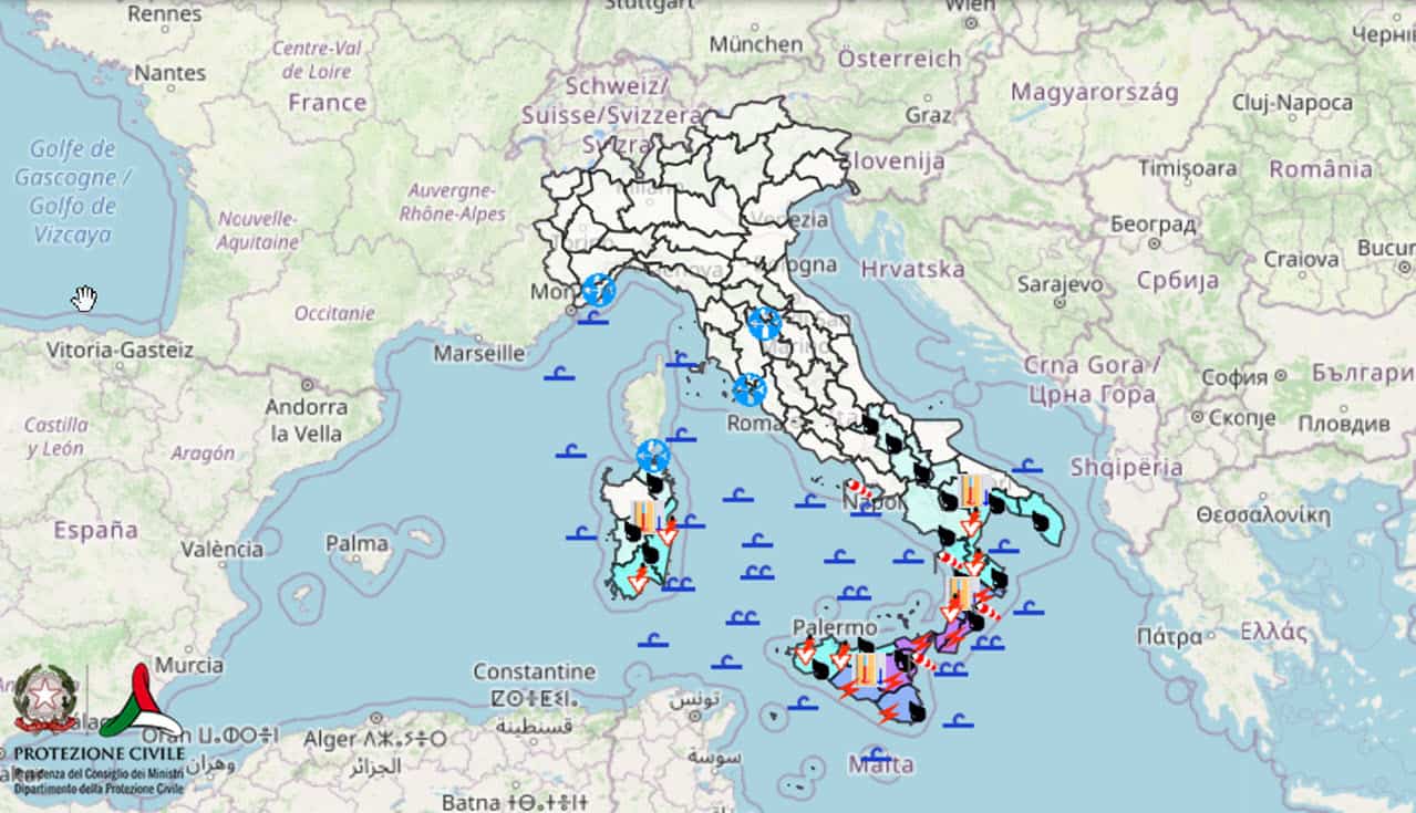 Protezione Civile, eventi meteo intensi per oggi