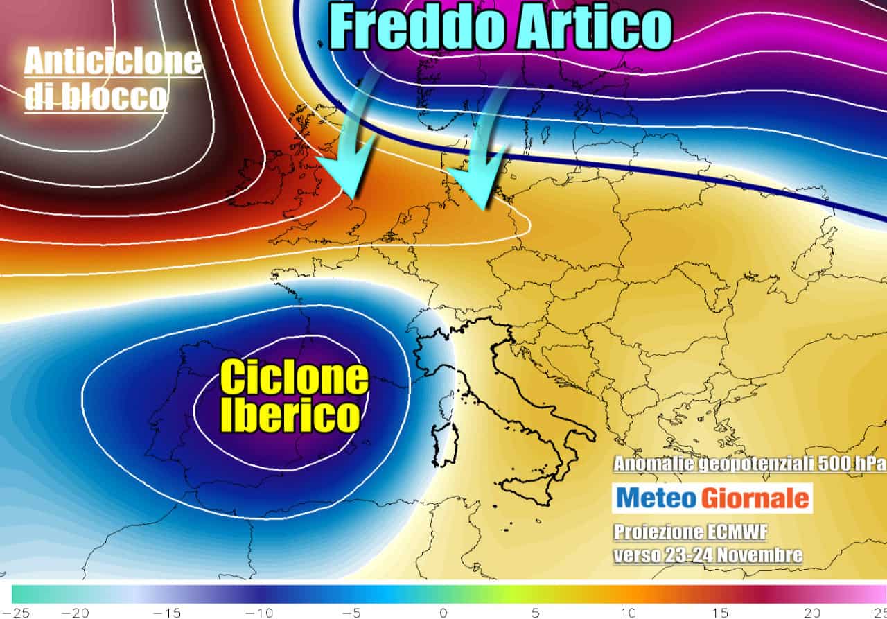 Ciclone tra Iberia e Italia potrebbe richiamare aria più fredda da nord nella prossima settimana
