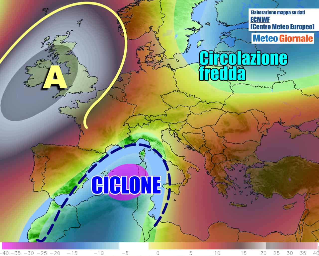 Alte pressioni forti in Europa e Italia penalizzata da un vortice