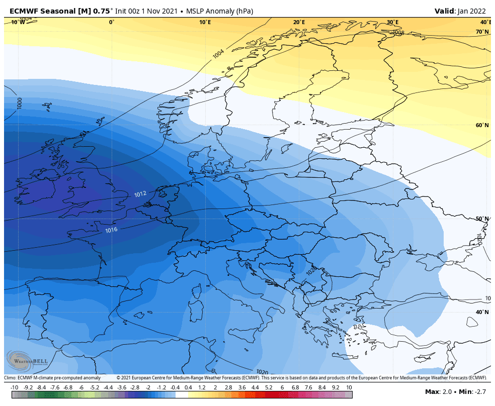 ecmwf seasonal monthly avgs avg eur mslp anom month mostrecent 0995200