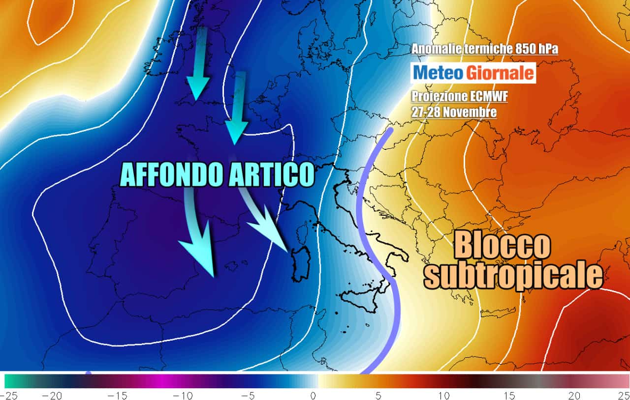 METEO: nel weekend CROLLO TEMPERATURE, primo vero freddo invernale