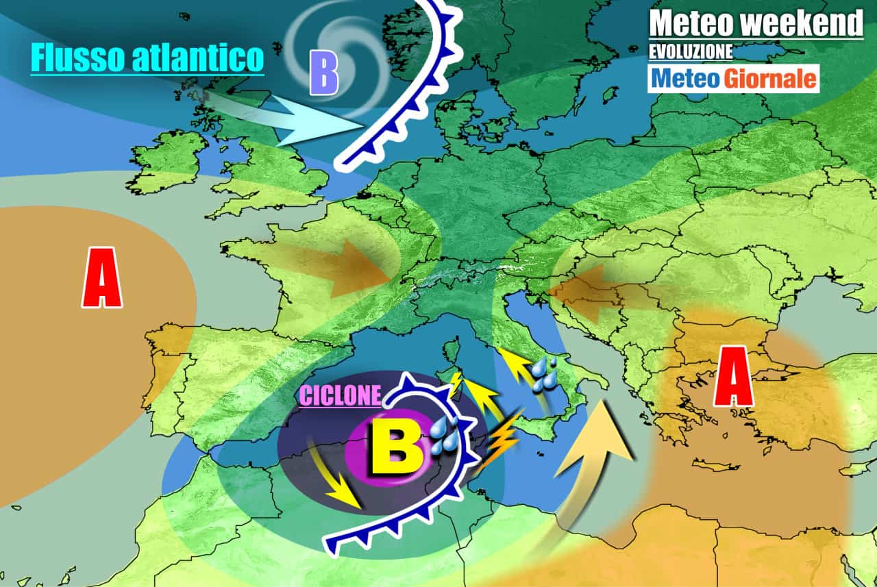 METEO 7 Giorni. PIOGGE al Centro-Sud. Weekend nuovo CICLONE MEDITERRANEO