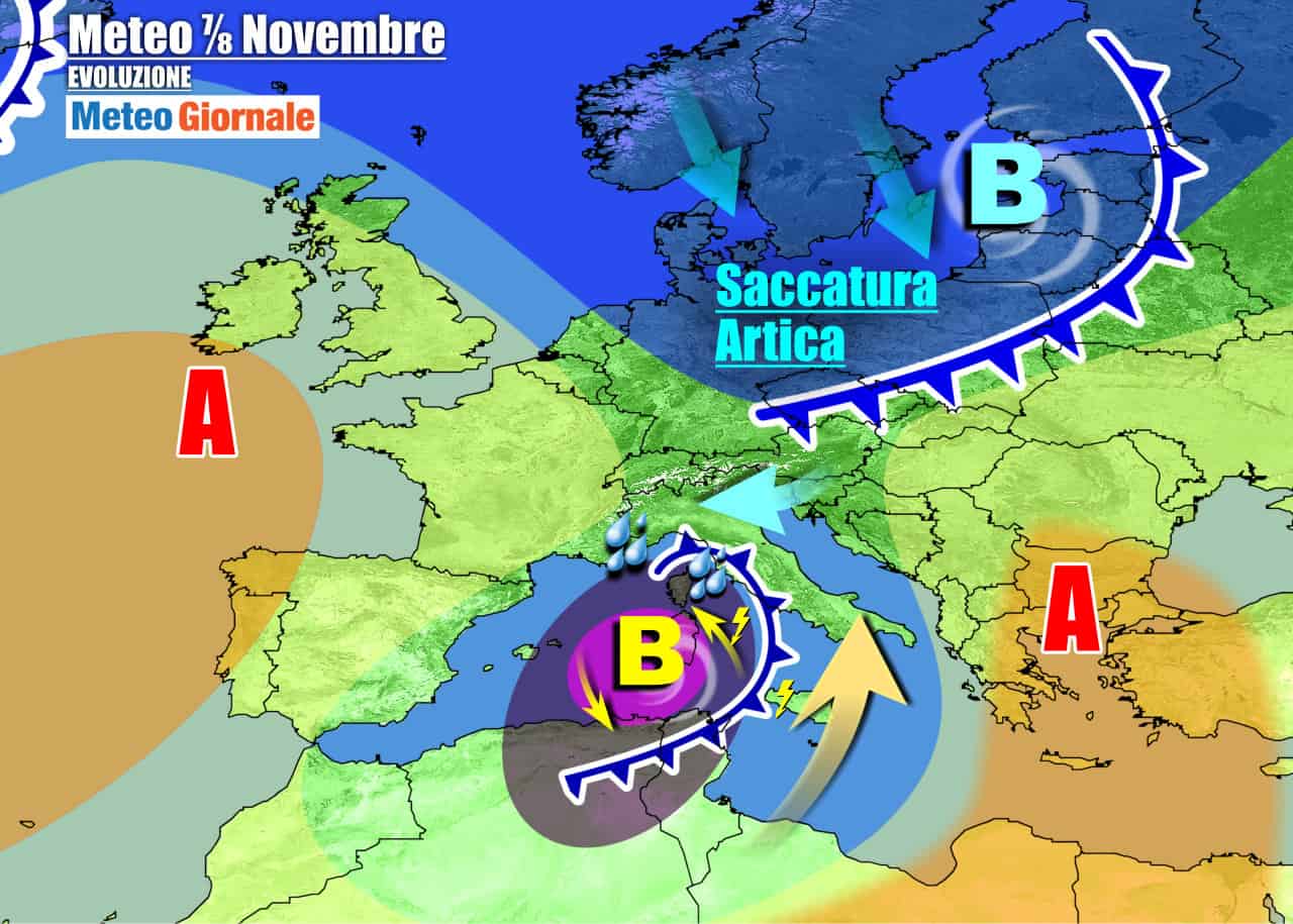 METEO 7 Giorni. CICLONE MEDITERRANEO protagonista, TEMPORALI a più riprese