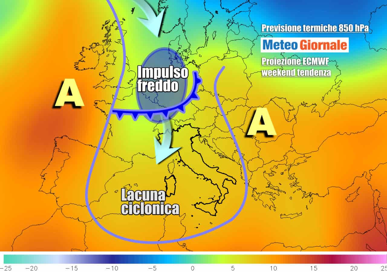 Nel weekend contributo perturbato in arrivo da nord