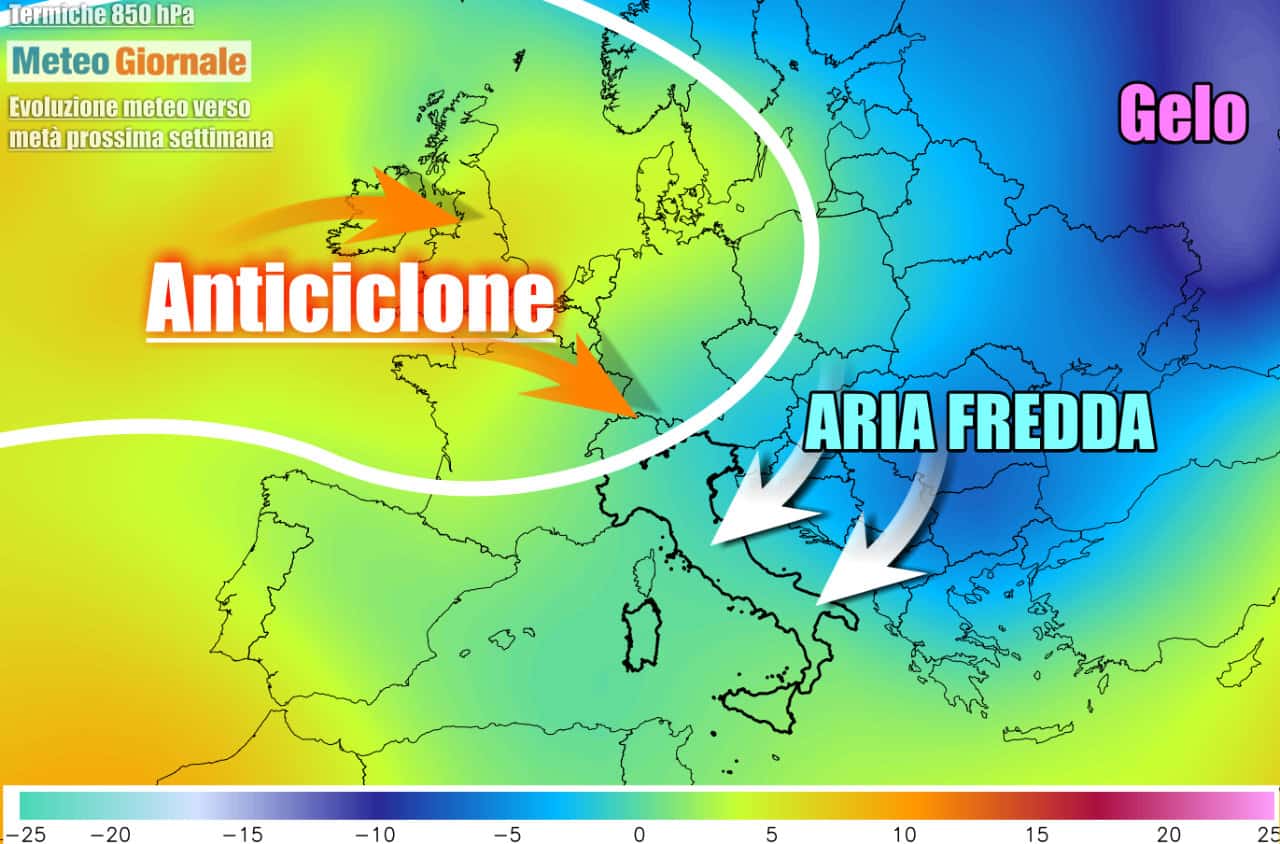 Meteo invernale la prossima settimana, ma con anticiclone che proverà ad espandersi verso l'Italia