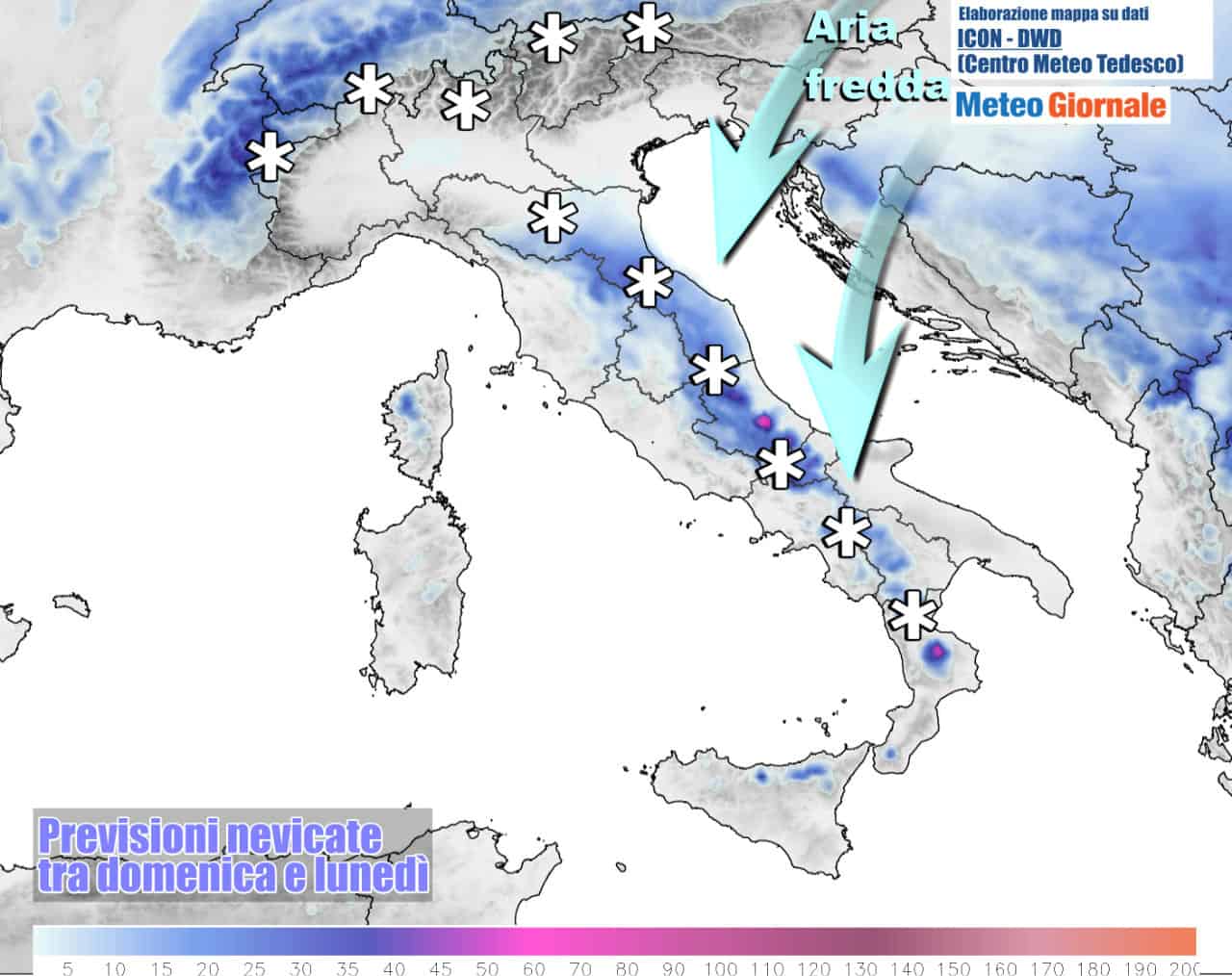 Neve tornerà a cadere a quote molto basse su molte parti d'Italia