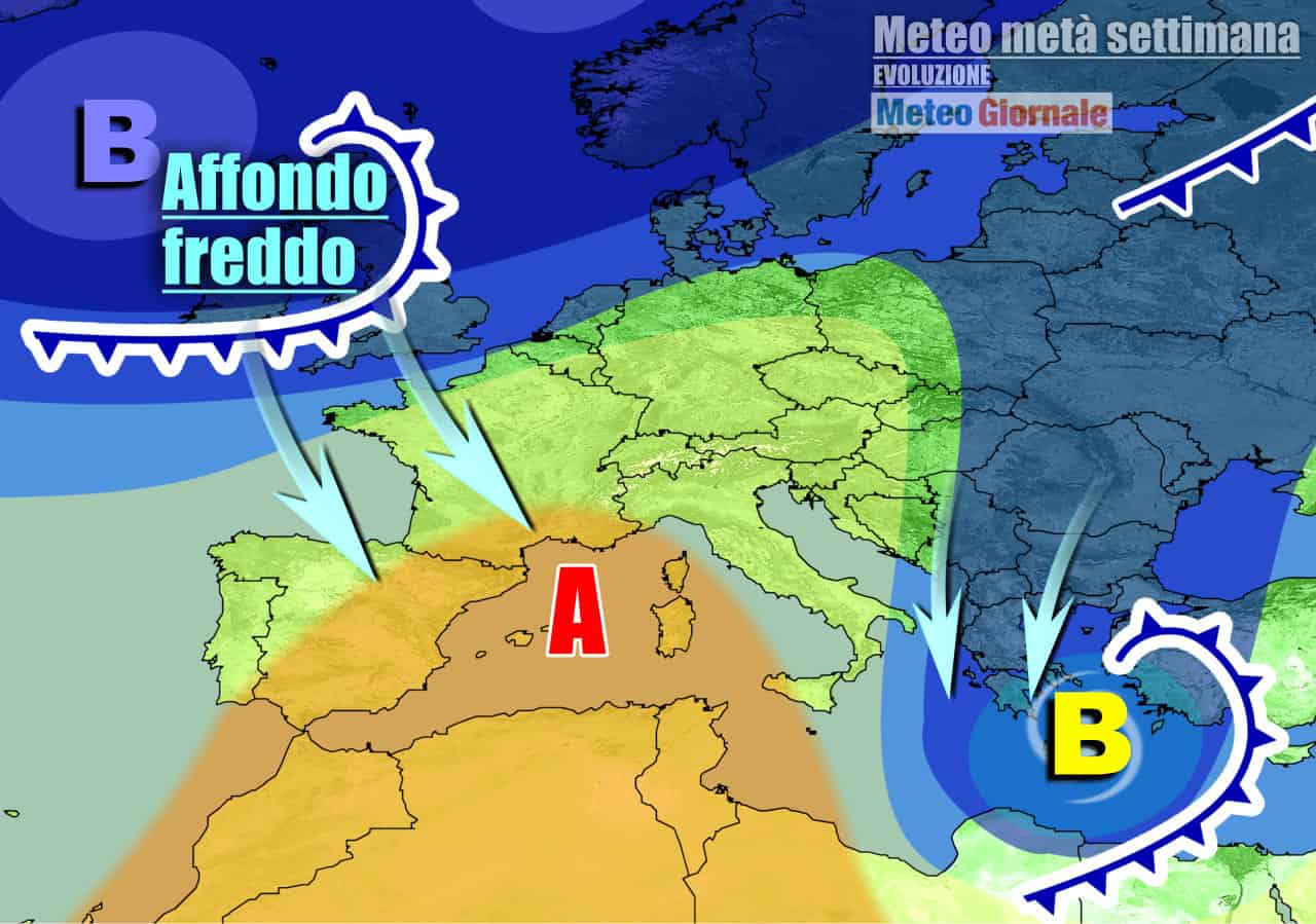 Affondo freddo in rotta verso l'Italia sul finire della settimana