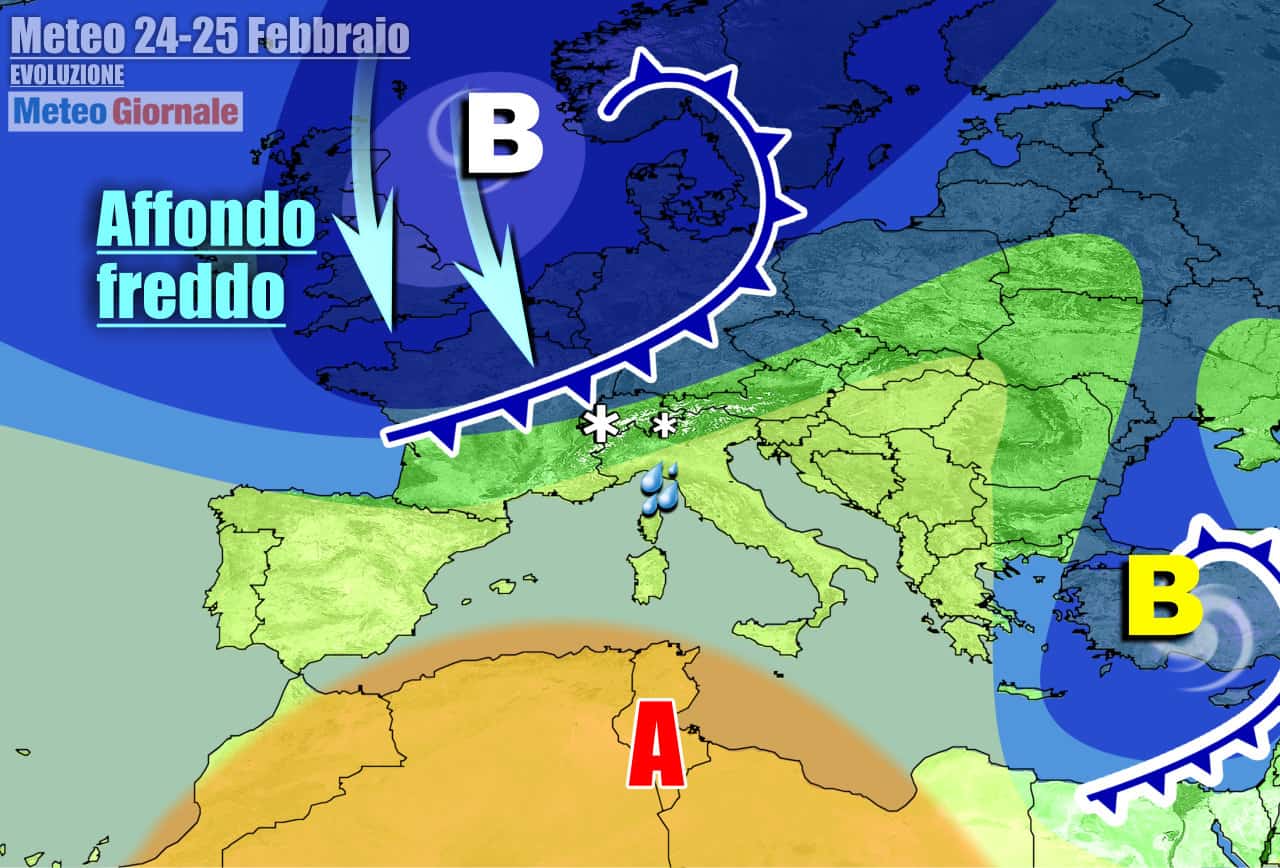 Affondo perturbato verso l'Italia negli ultimi giorni della settimana