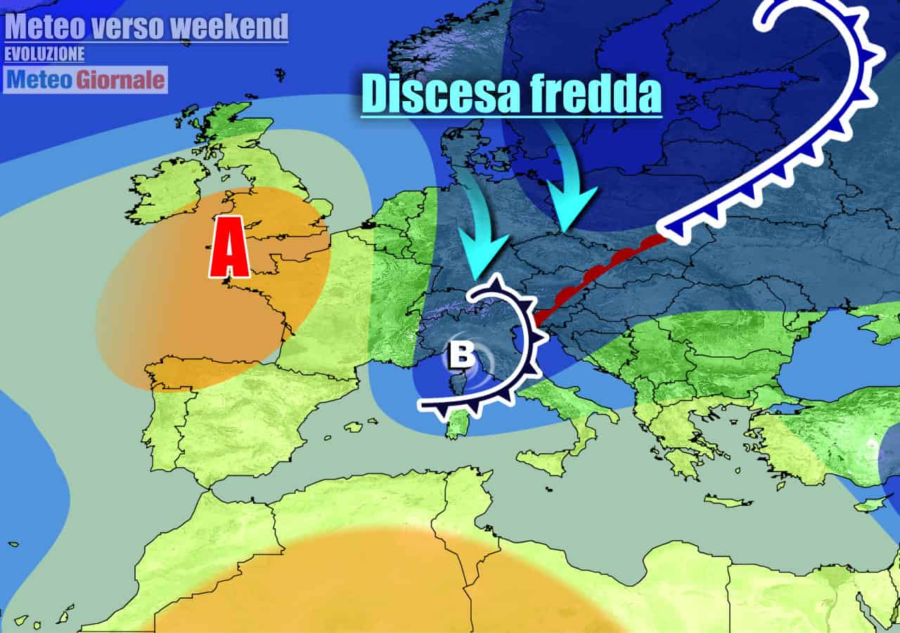 La dinamica del maltempo invernale che prenderà corpo nel weekend