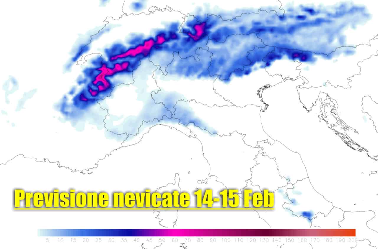 Le nevicate previste dal modello Icon