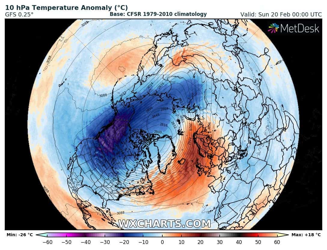 strat warming a 10 hpa gfs esordio