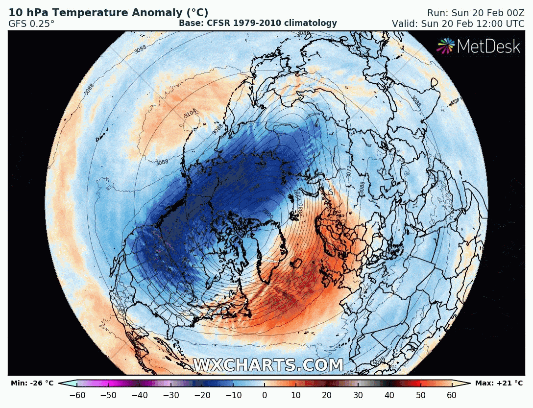strat warming previsione del 20 02 2022