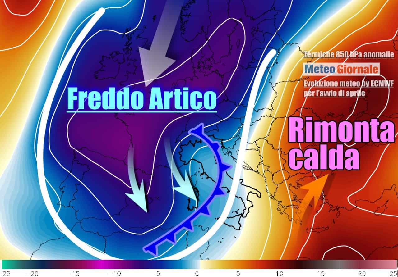 Ingresso del freddo artico verso il Mediterraneo