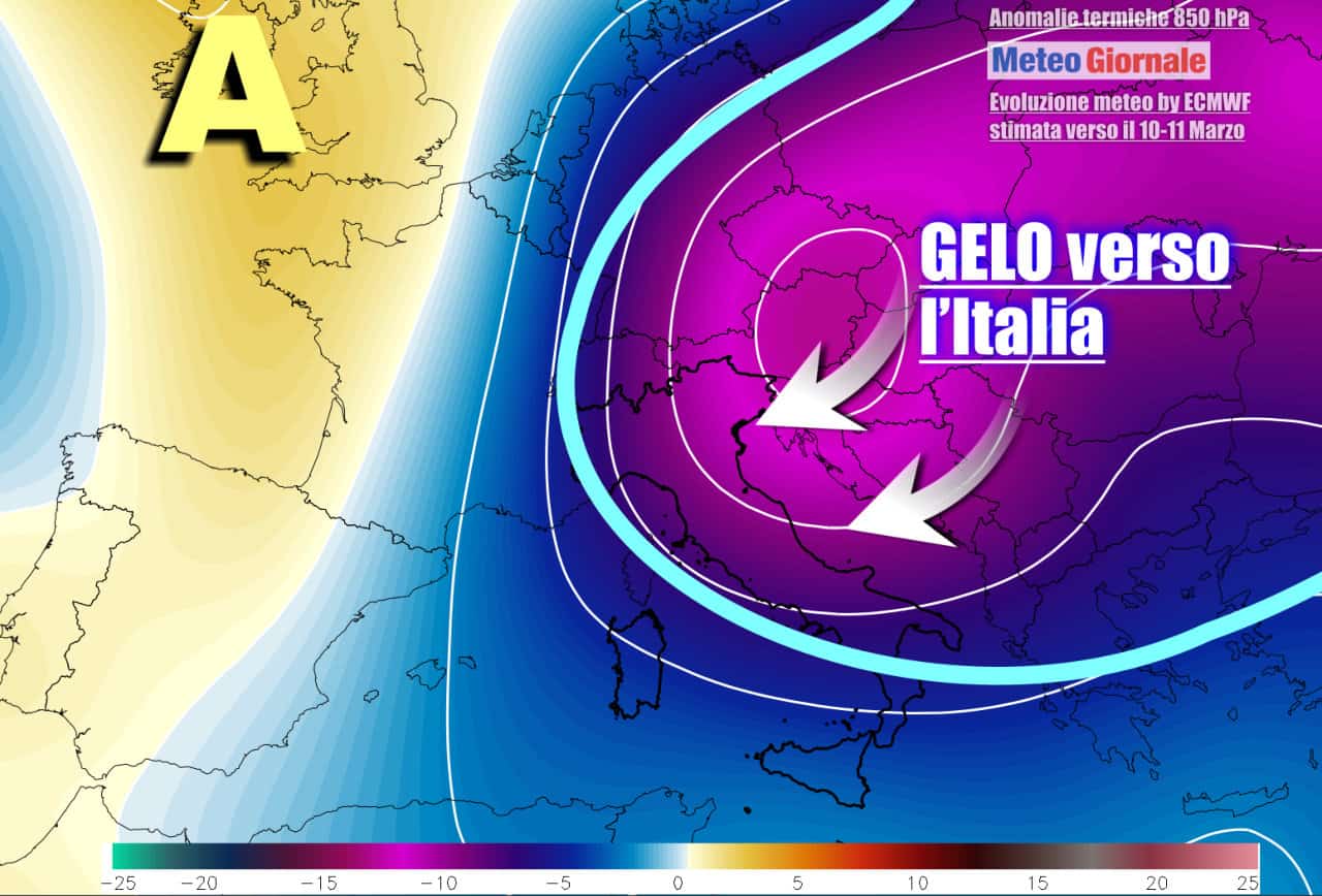 Continui impulsi d'aria gelida verso l'Italia