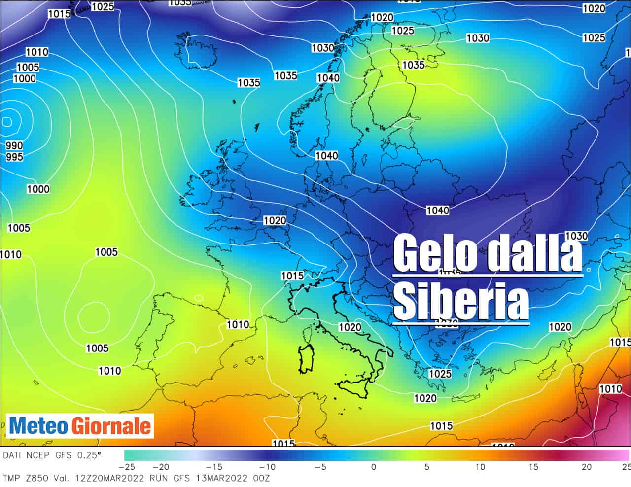 Gelo dalla Siberia, ancora una volta verso l'Europa.