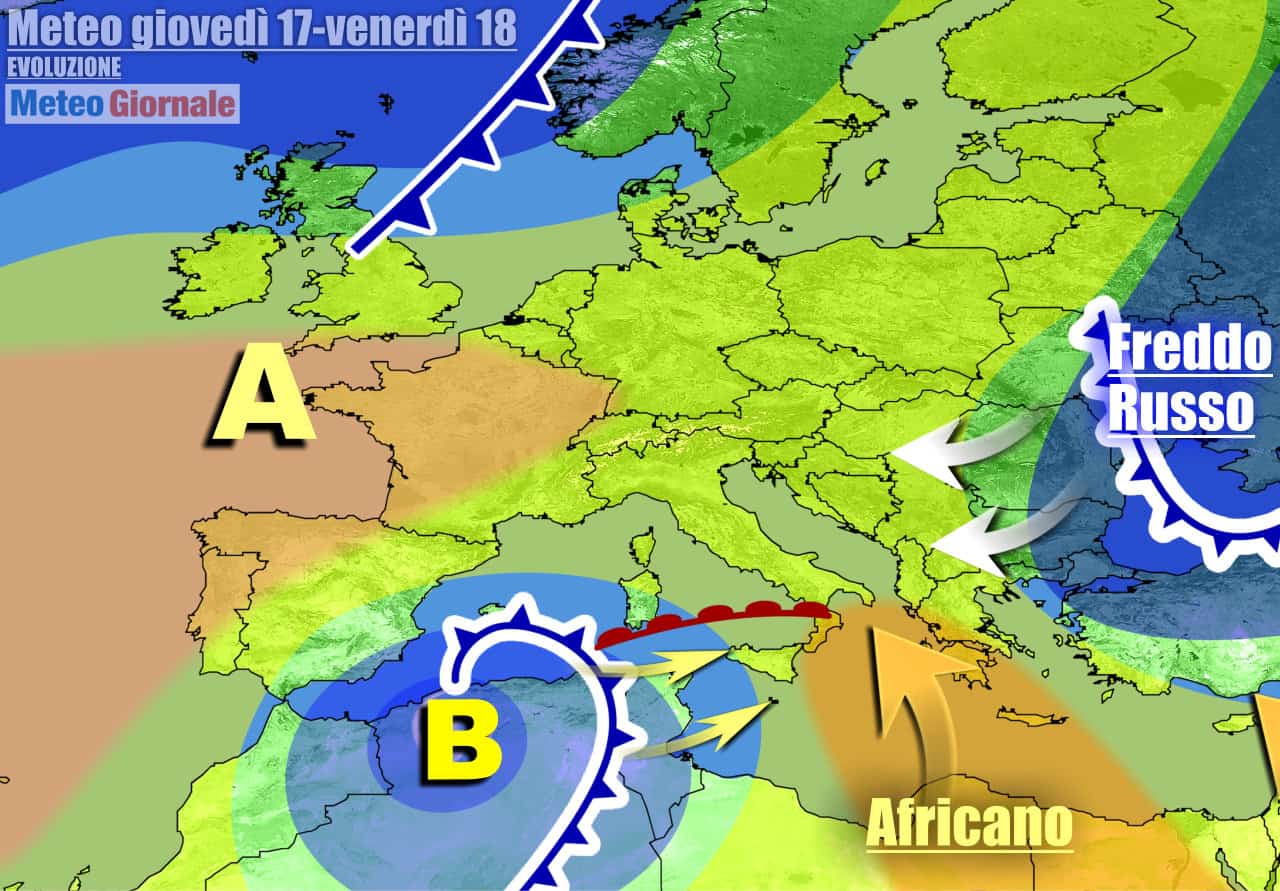 Italia nel mirino di un vortice algerino e del freddo russo