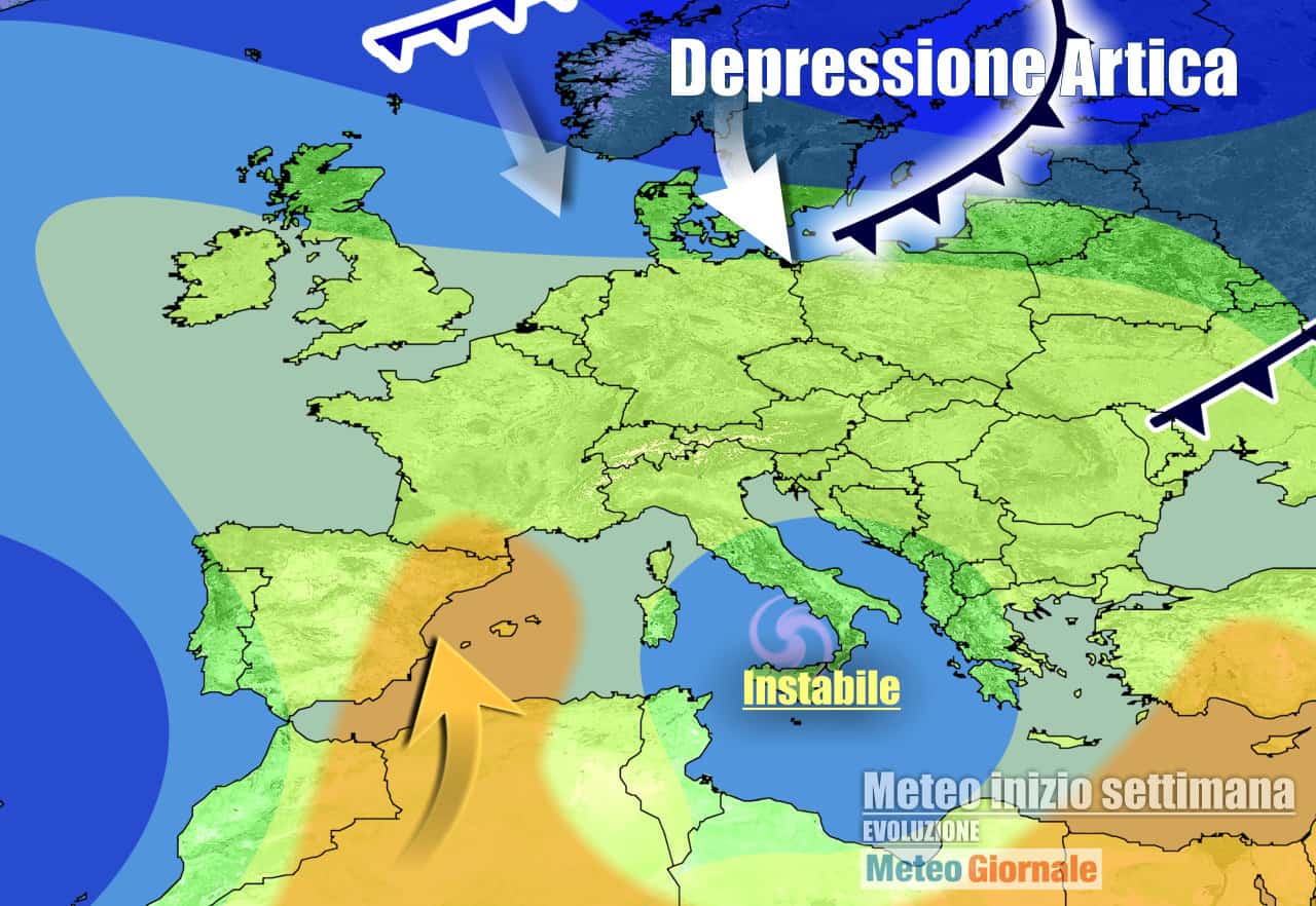 Meteo ad inizio settimana, prima del collasso dell'anticiclone