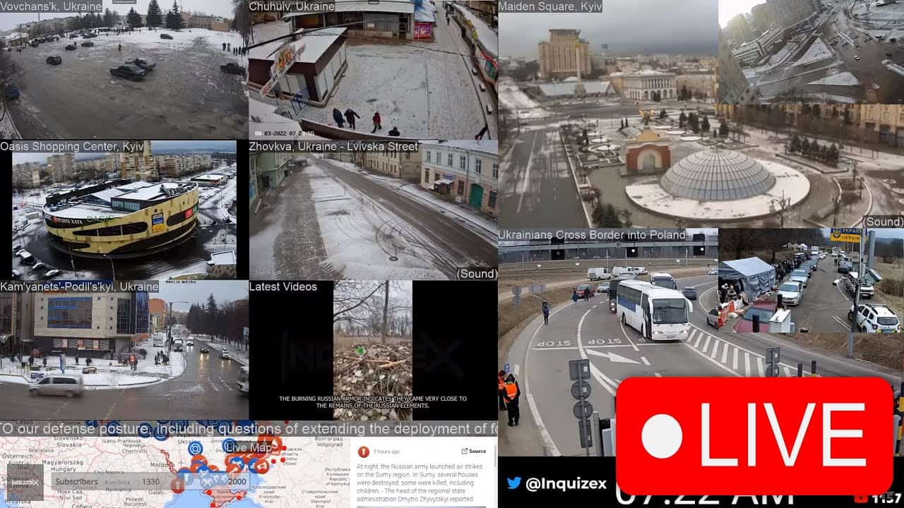 Ucraina in diretta con le webcam. Le città bombardate dalla Russia