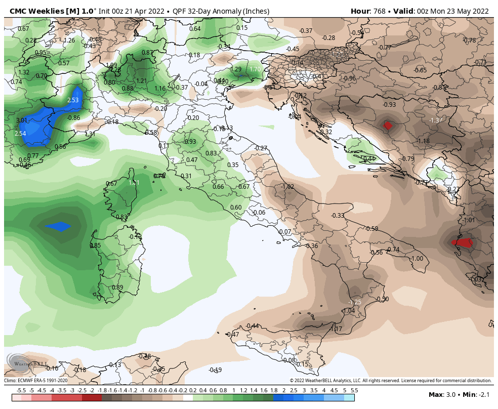 cmc weeklies all avg italy qpf anom 32day 3264000