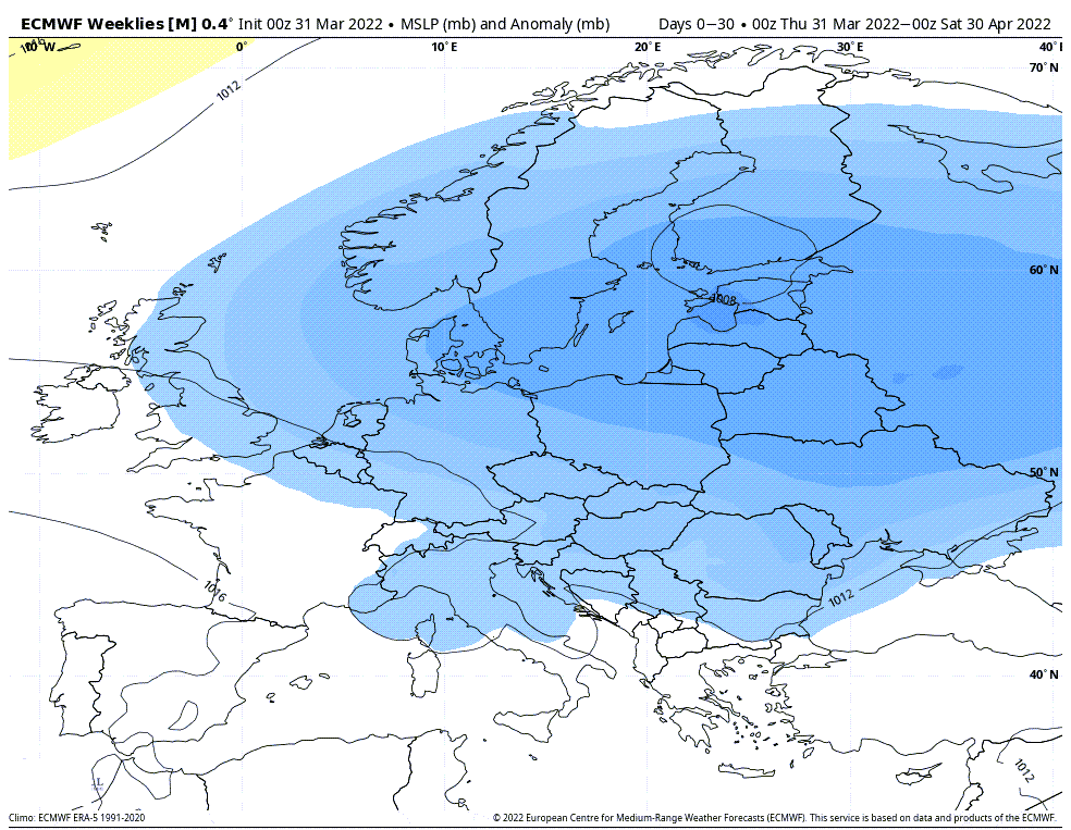 ecmwf weeklies avg eur mslp anom 30day 1276800