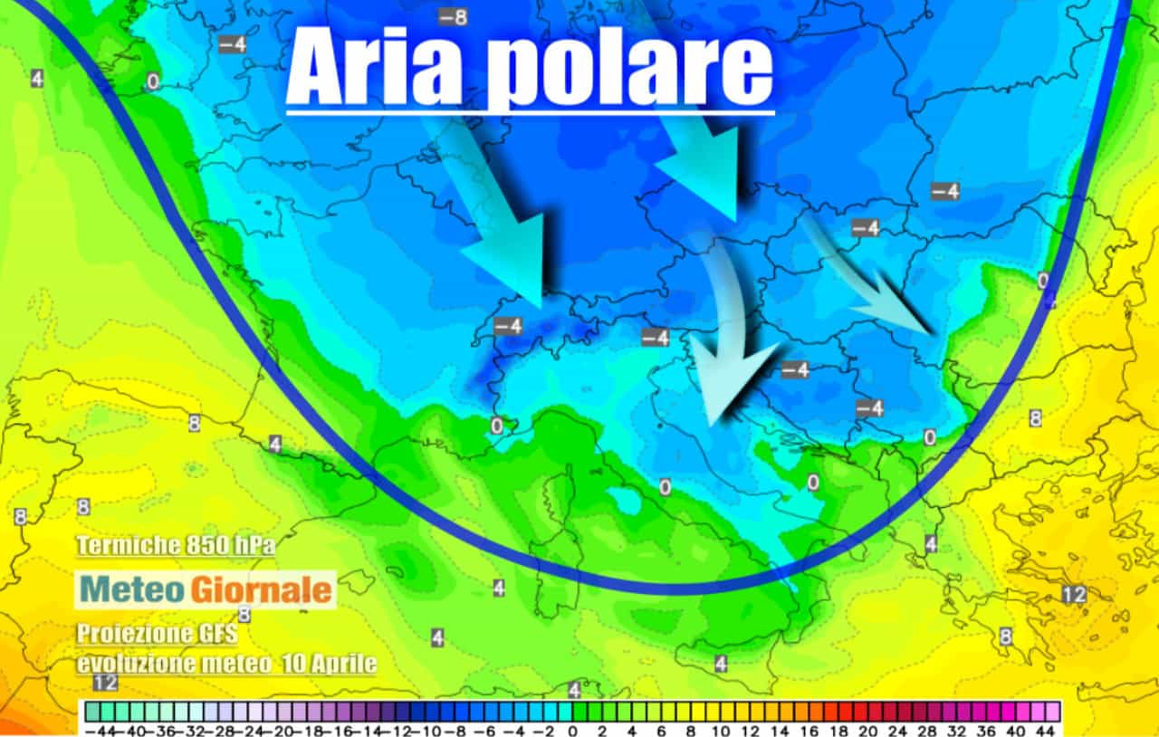 Il freddo dilagherà su tutta l'Italia entro le prime ore di domenica 10 Aprile