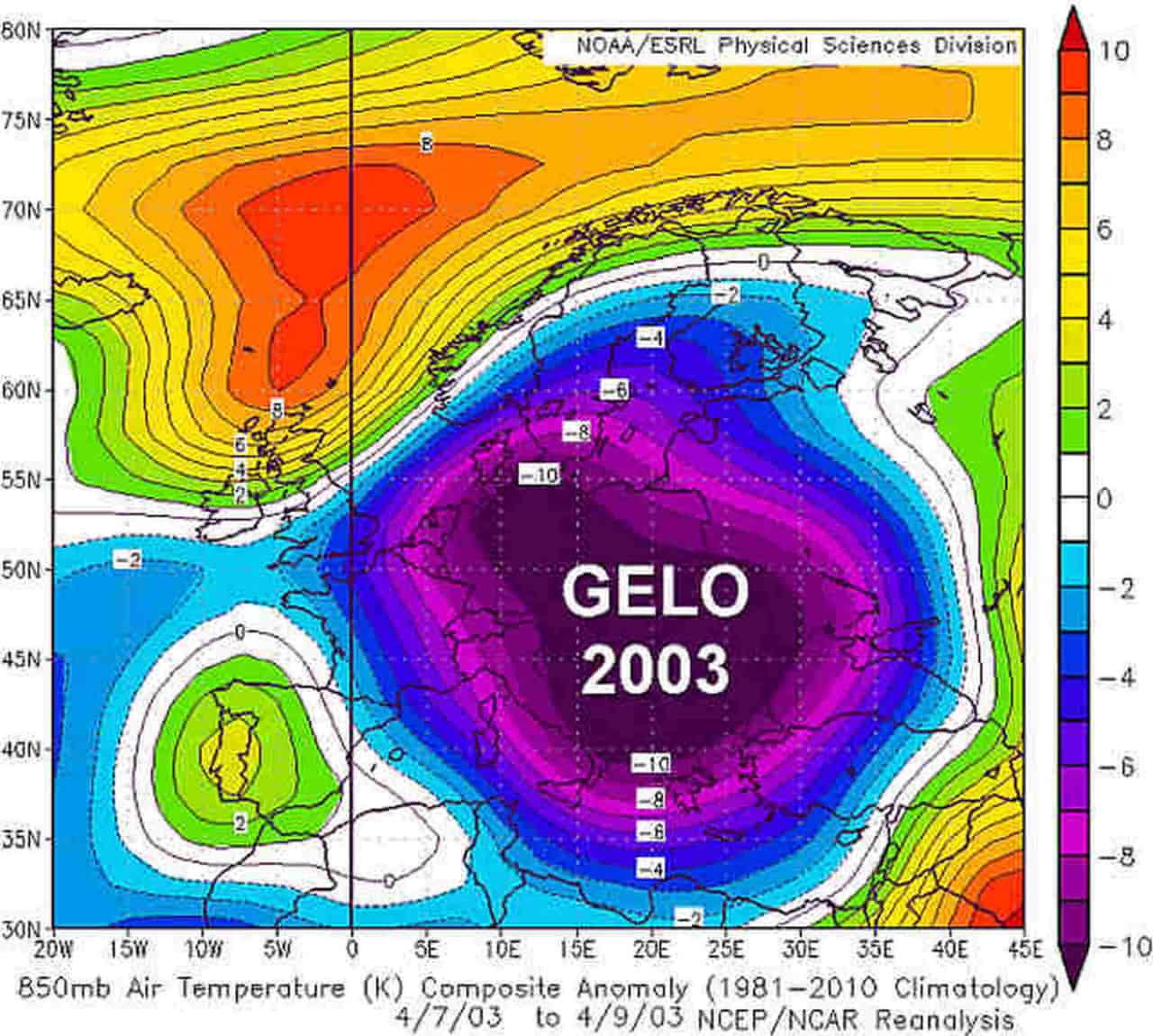 Le anomalie termiche in quota a 1500 metri dal 7 al 9 aprile del 2003