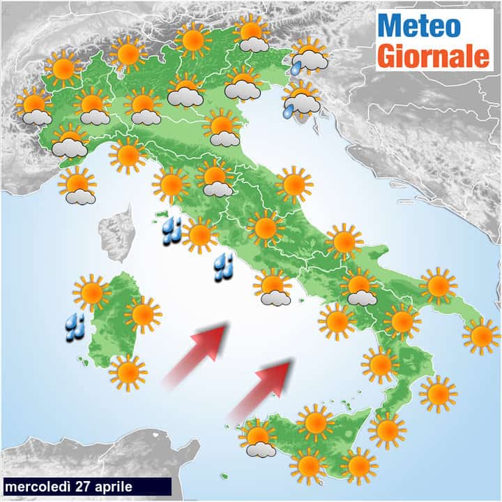 meteo domani 27 aprile 2022