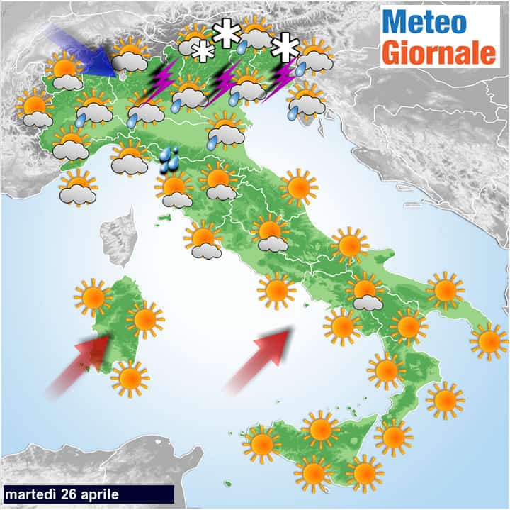 meteo oggi 26 aprile 2022