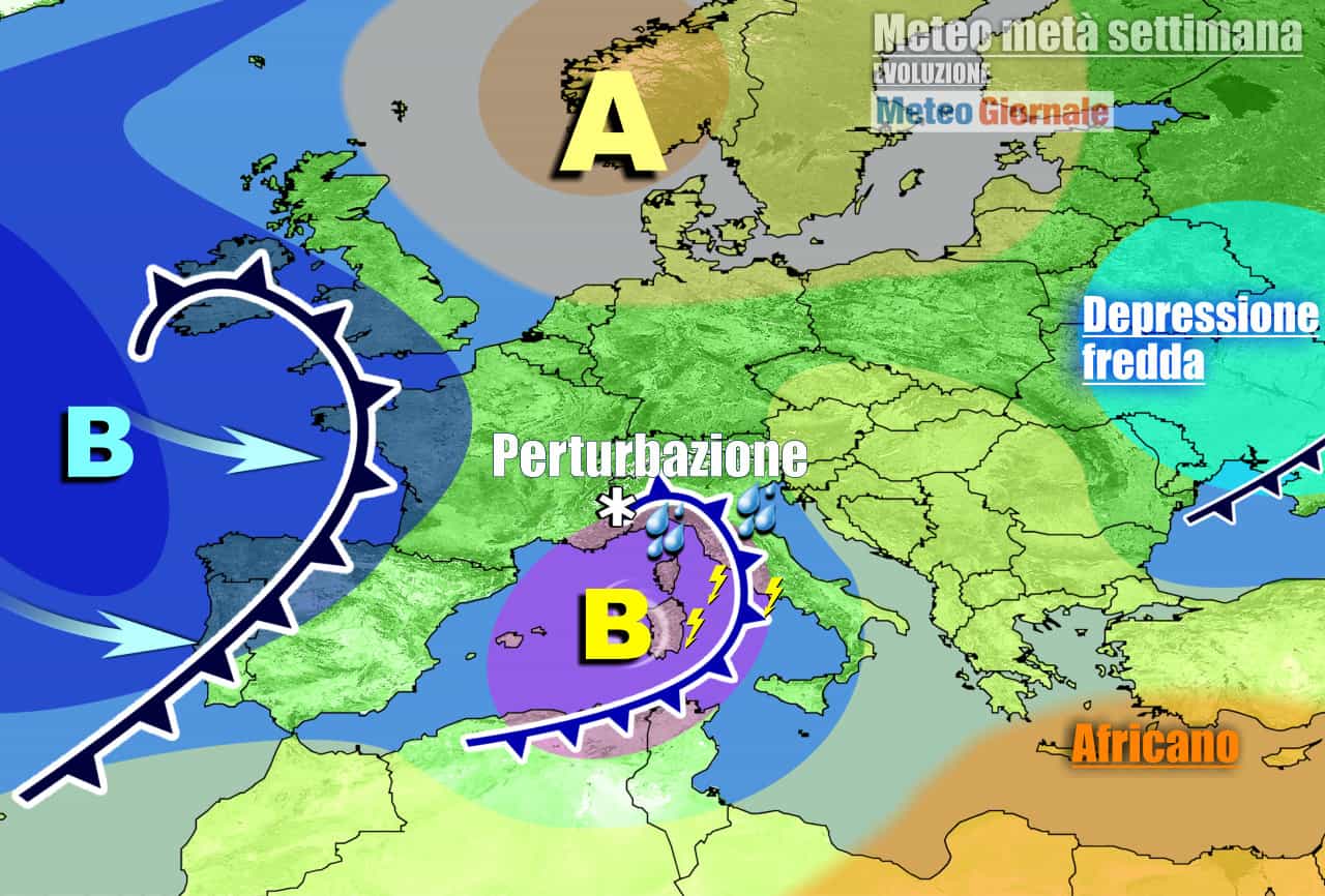 Il maltempo di metà settimana