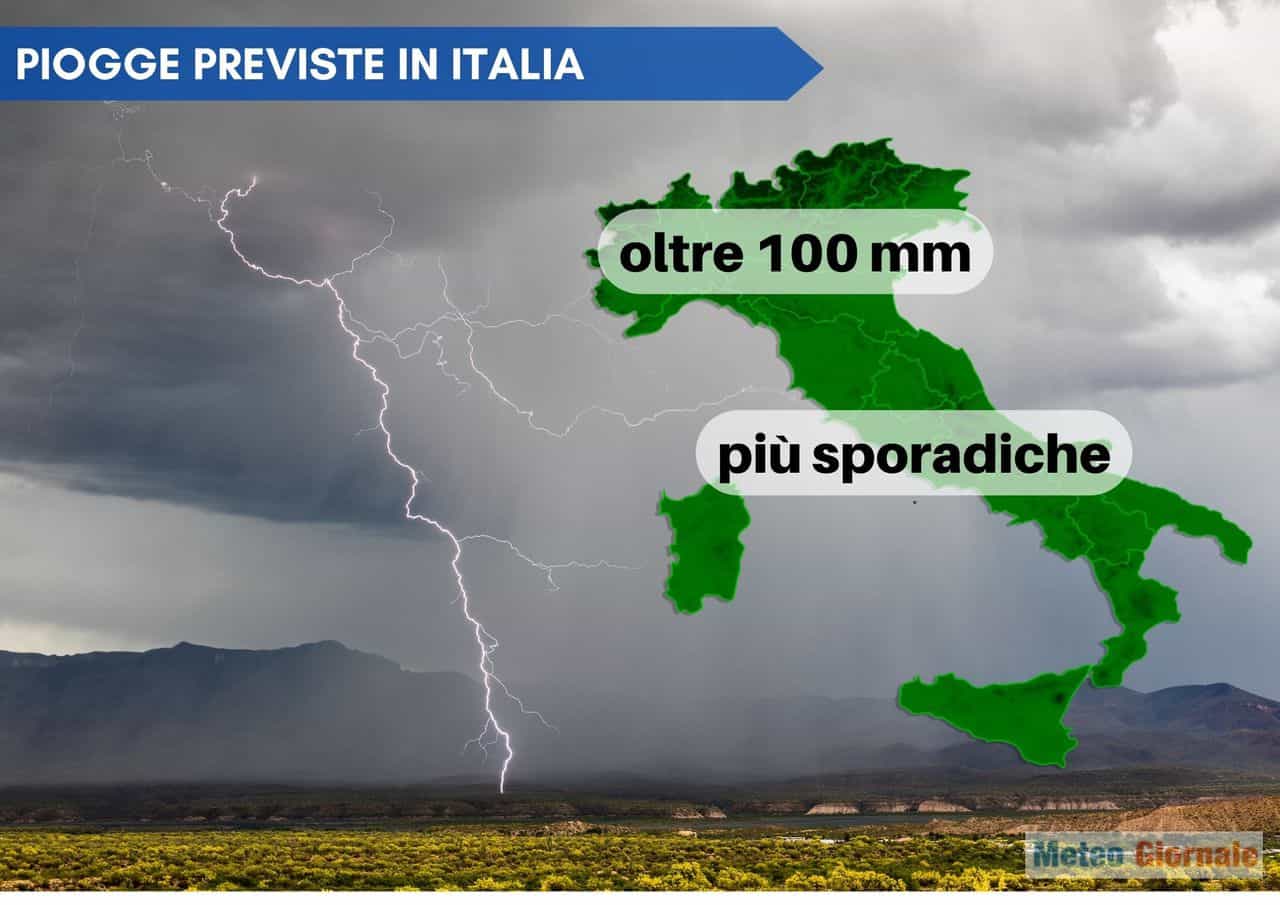 Meteo Italia, prospettiva di pioggia e temporali anche di forte intensità. I mm previsti. Rischio grandine