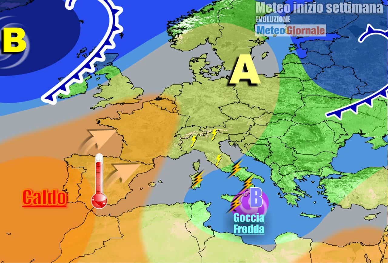 Strascichi d'instabilità nella prima parte della settimana con temporali di calore