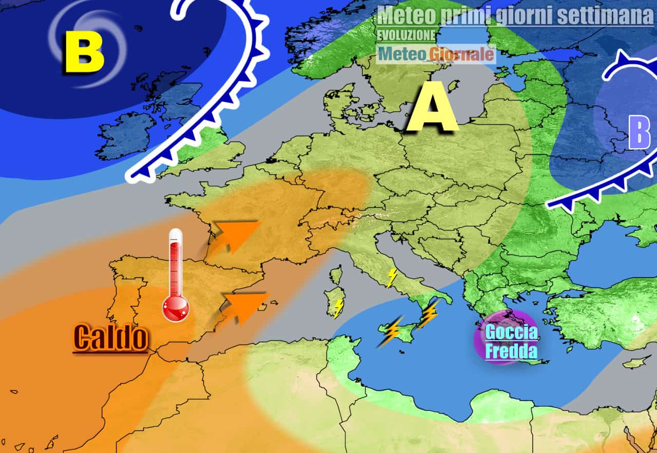 Italia divisa tra anticiclone caldo e residua instabilità ad inizio settimana