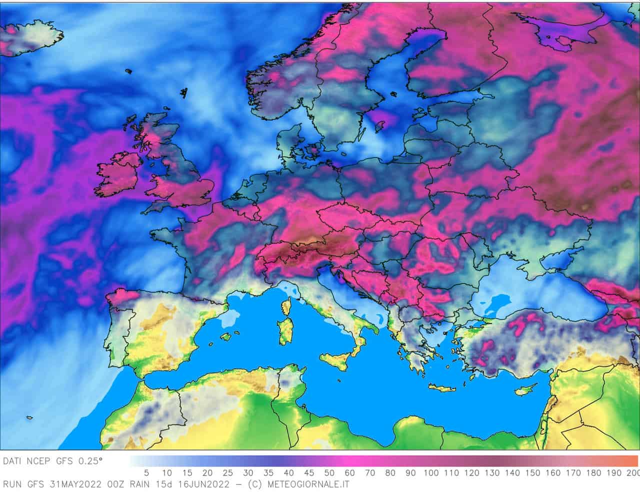 Le piogge previste nel meteo dei prossimi 15 giorni