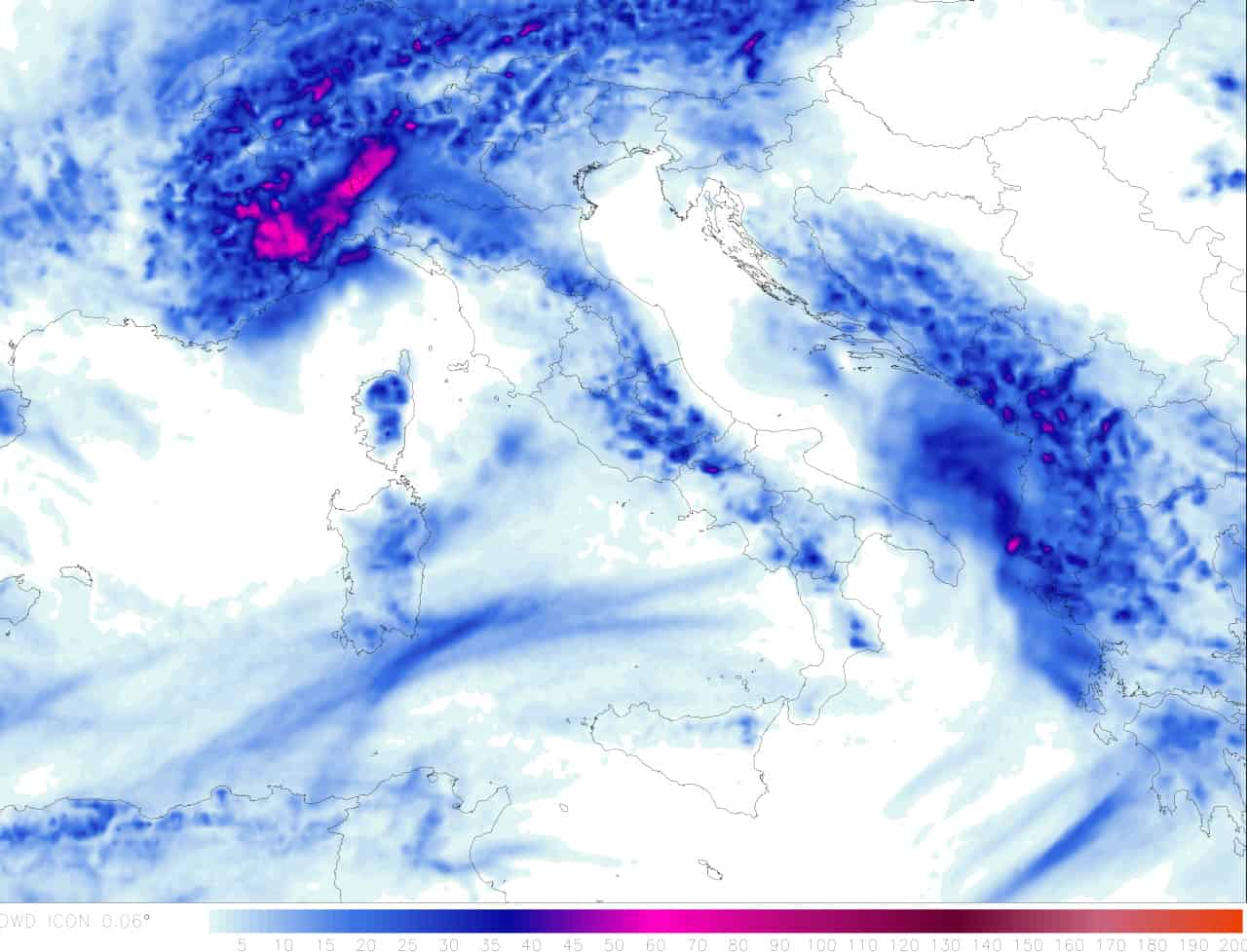 Le precipitazioni previste nei primi 5 giorni di Maggio
