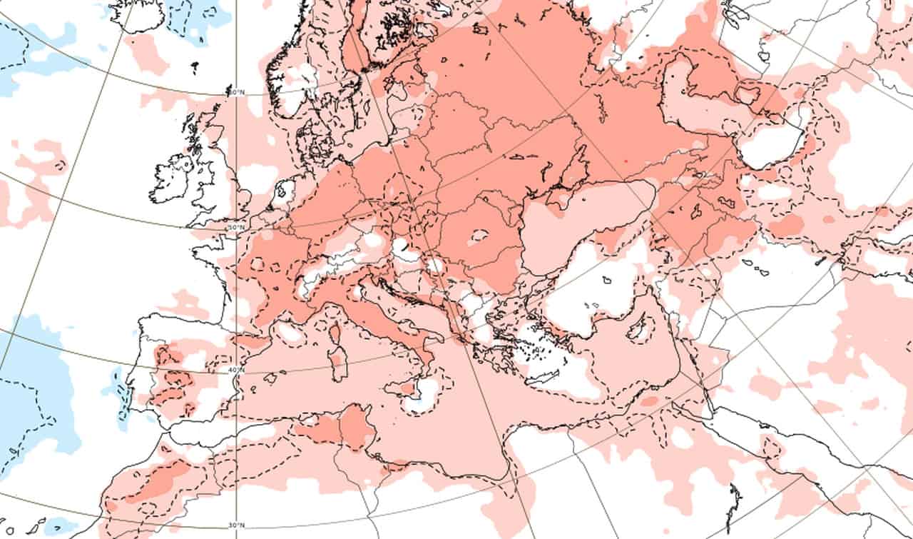 Luglio con anomalia termica positiva in Europa