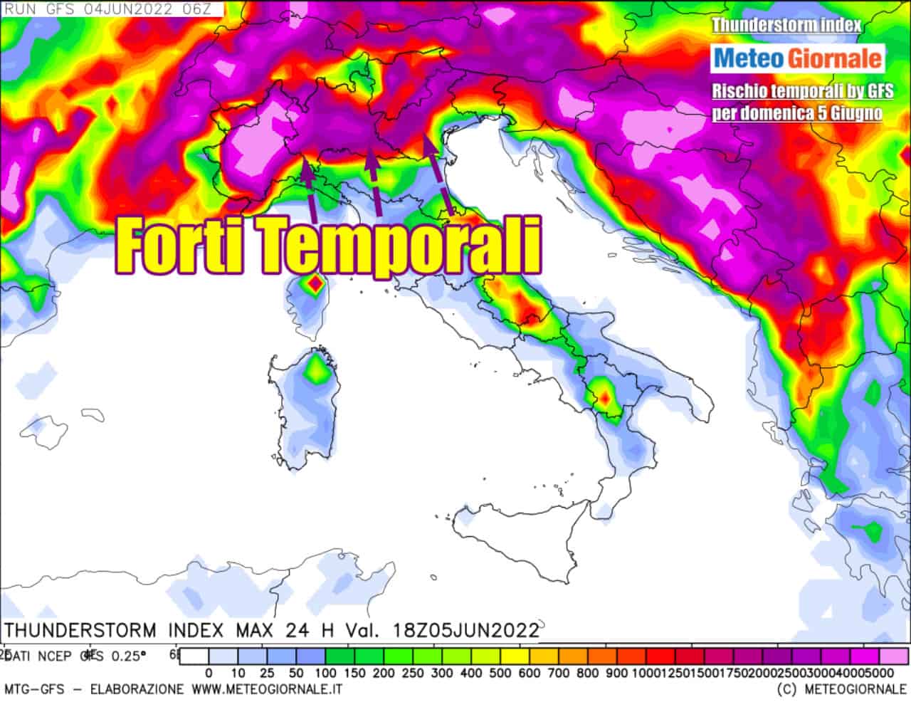 Meteo domenica 5 Giugno, attenzione a violenti temporali. Le aree a rischio