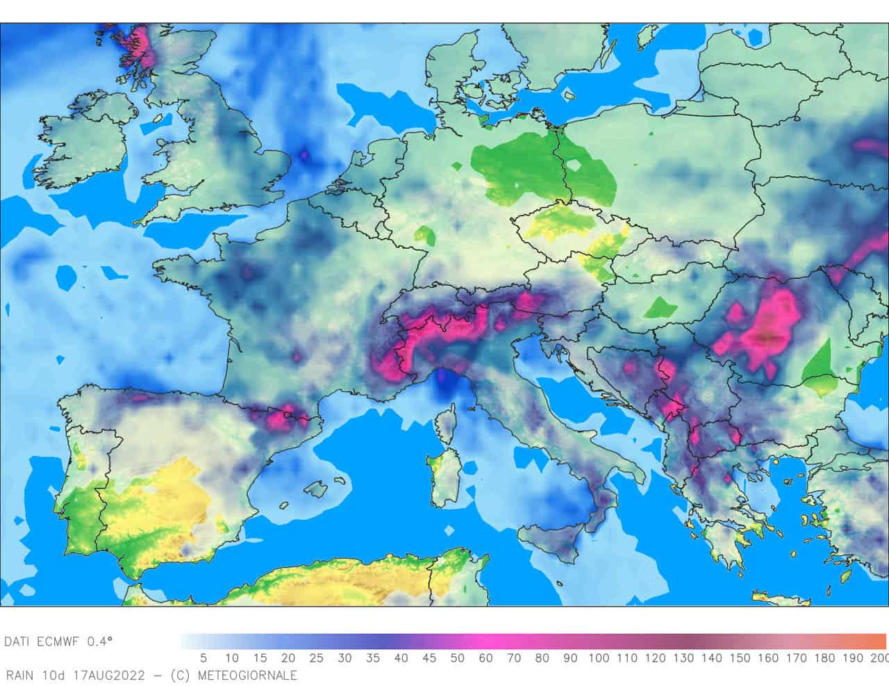 ECMWF piogge sino al 17 agosto 2022