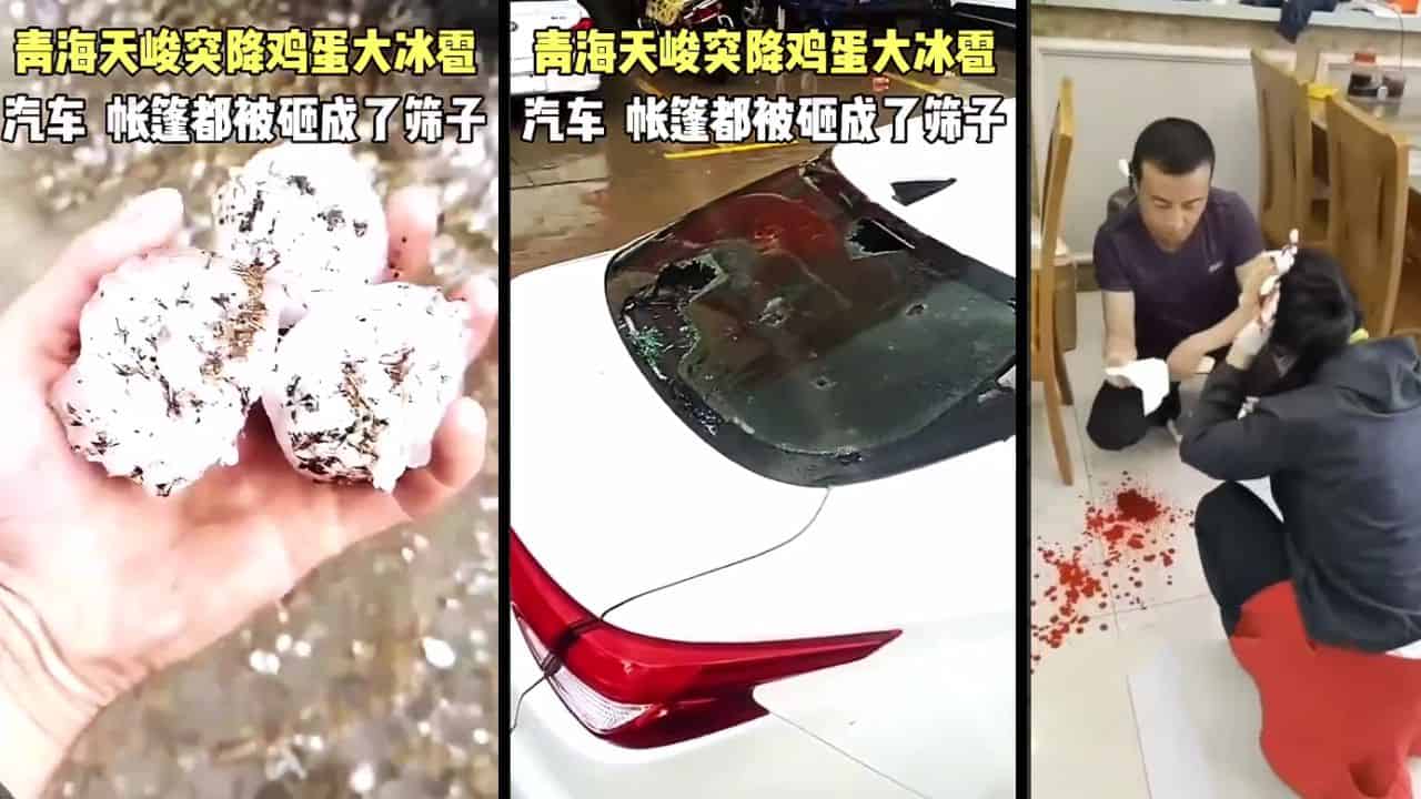 Grossa grandinata ha colpito la citta di Haixi Tianjun nel Qinghai