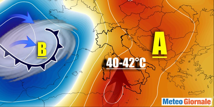 Meteo con invasione alta pressione dal Sahara. Minaccioso vortice ciclonico dalla Spagna
