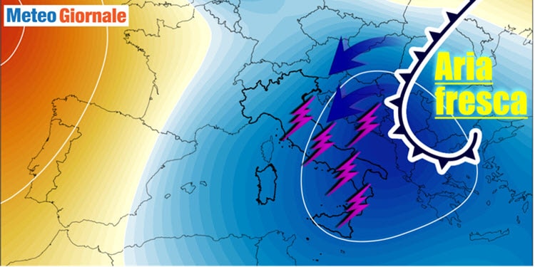Meteo con flusso d’aria dai Balcani, aumento temperatura e temporali