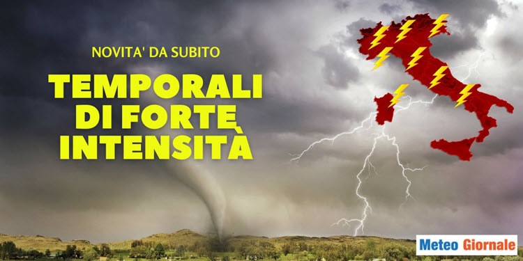 Stop, meteo verso forti temporali in molte regioni d’Italia. Rischio 50 mm in un’ora. Grandine. Molto caldo