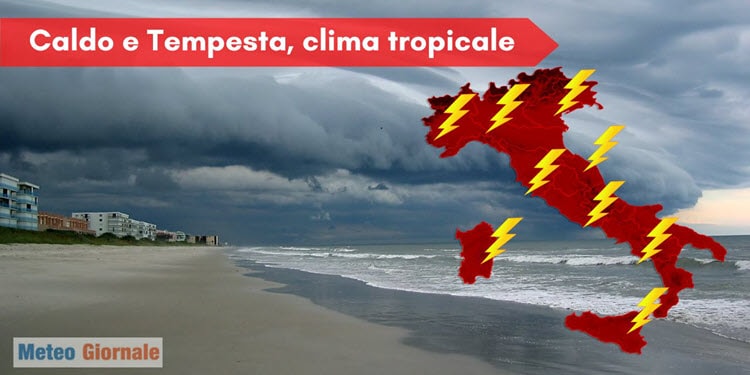 Meteo con raffica di temporali di forte intensità e caldo disumano